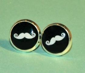 Moustache Resin Post Silver Earrings