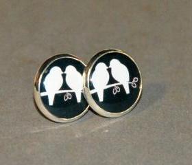 Pair of Silhouette Love Birds Post Silver Earrings