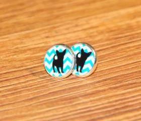 Sweet Chihuahua on Chevron Silver Resin Post Earrings