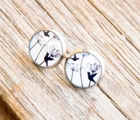Hummingbirds Post Silver Resin Earrings