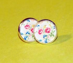 Wild Flowers Resin Post Silver Earrings