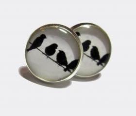 Birds in a Row Silver Resin Post Earrings 